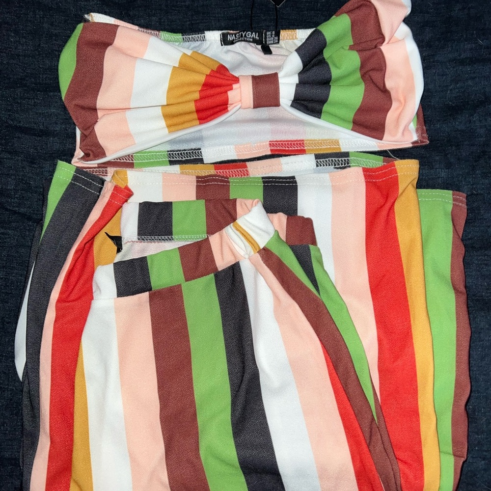 Striped Tube top w wide leg pants set